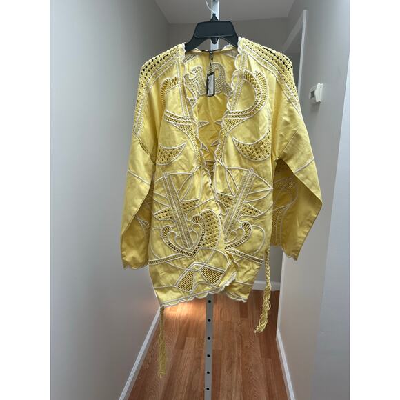NEW NWT Maje ‘ALOHA’ Embroidered Kimono Jacket Yellow size 40 / L - Picture 5 of 9
